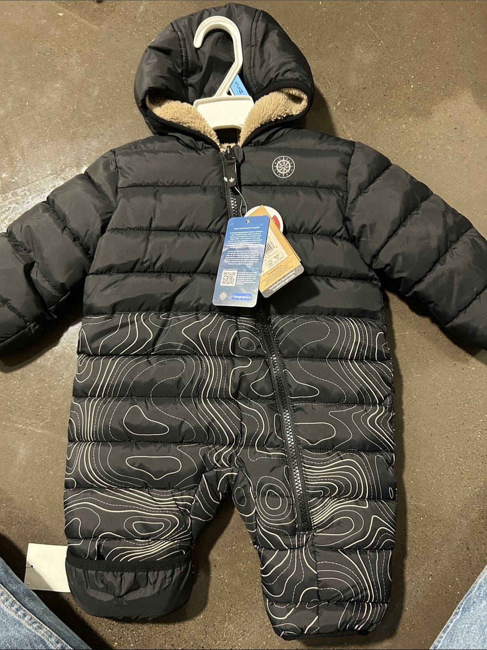 Canadiana Black Quilted Sherpa-Lined Baby Snowsuit